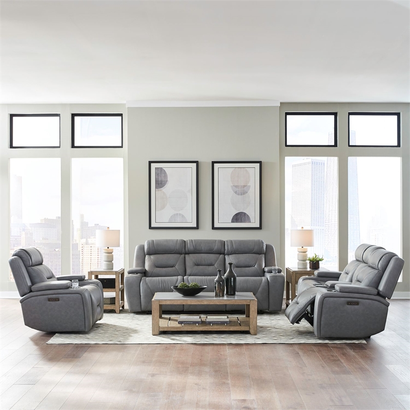 Pemberly Row Zero Gravity Sofa Loveseat and Recliner Set in Gray