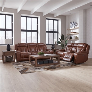 Pemberly Row Zero Gravity Sofa and Loveseat Set with Bluetooth in Brown