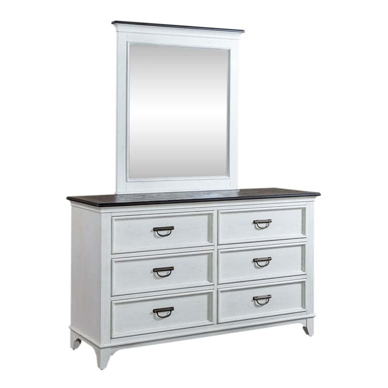 Pemberly Row Twin Panel Bed with Dresser and Mirror in White