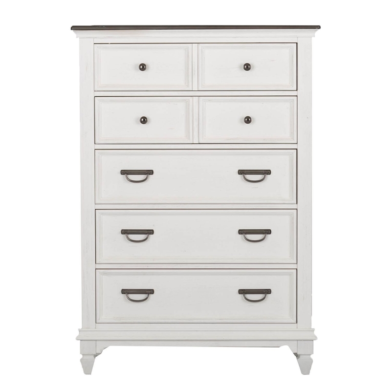 Pemberly Row King Panel Bed with Dresser Mirror and Chest in White