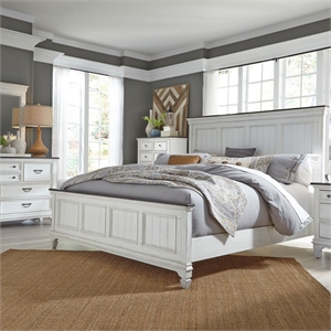 Pemberly Row King Panel Bed with Dresser Mirror and Chest in White