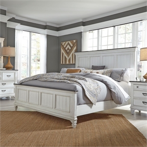 Pemberly Row Cal King Panel Bed with Dresser Mirror and Nightstand in White