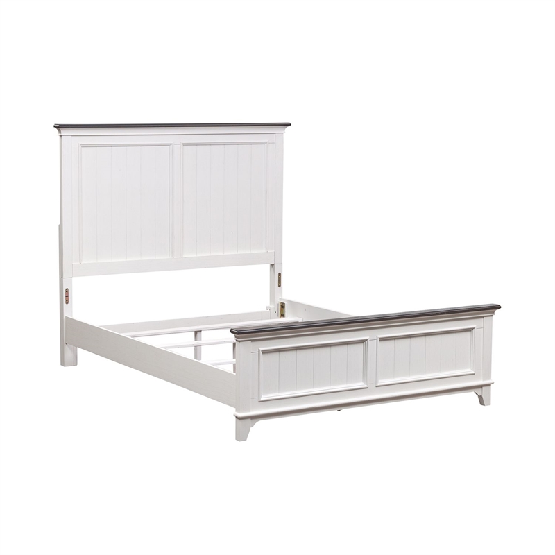 Pemberly Row Full Panel Bed with Planked Headboard and Bead Molding in White