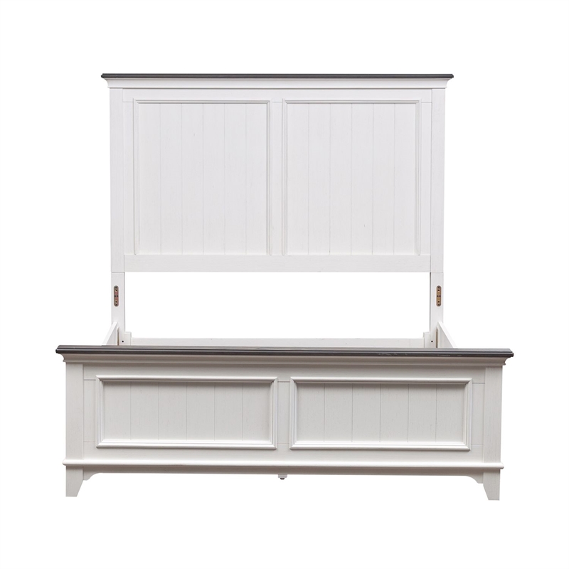 Pemberly Row Full Panel Bed with Planked Headboard and Bead Molding in White