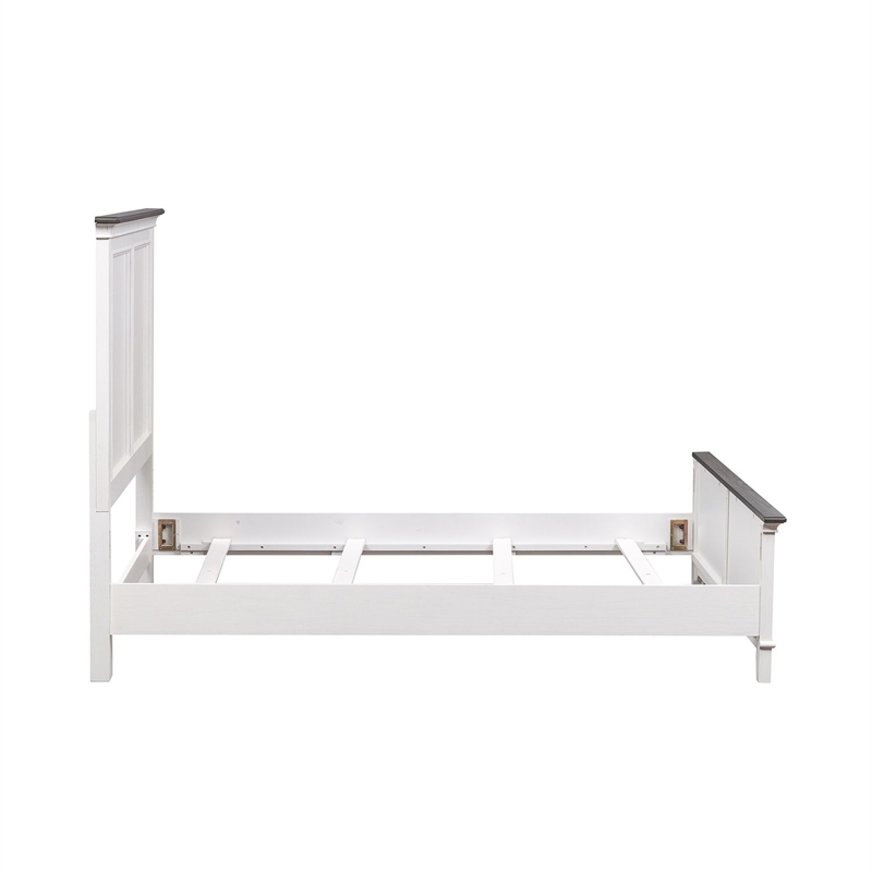 Pemberly Row Full Panel Bed with Planked Headboard and Bead Molding in White