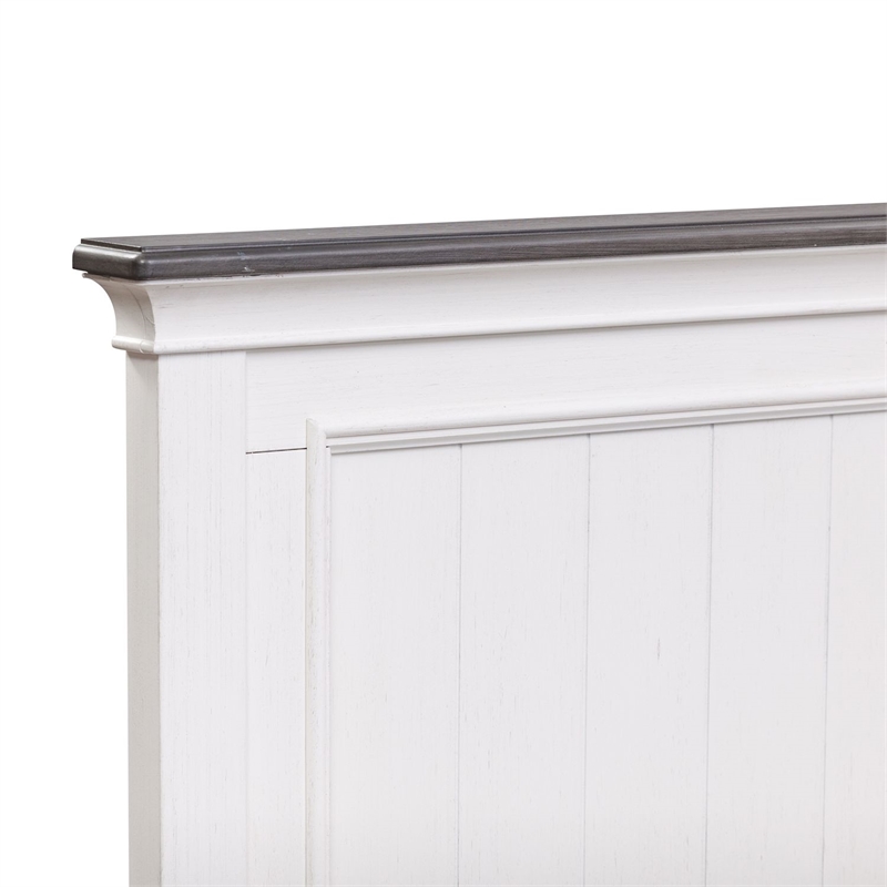 Pemberly Row Full Panel Bed with Planked Headboard and Bead Molding in White