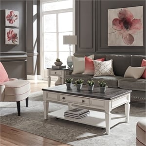 Pemberly Row 3 Piece Cocktail and End Table Set with Drawers in White