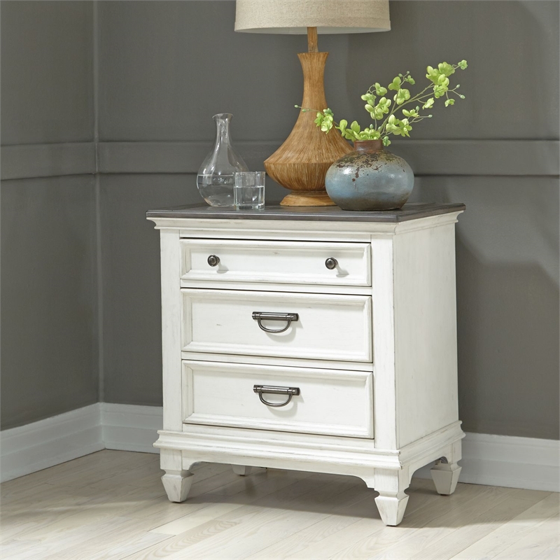 Pemberly Row King Panel Bed with Dresser Mirror and Nightstand in White