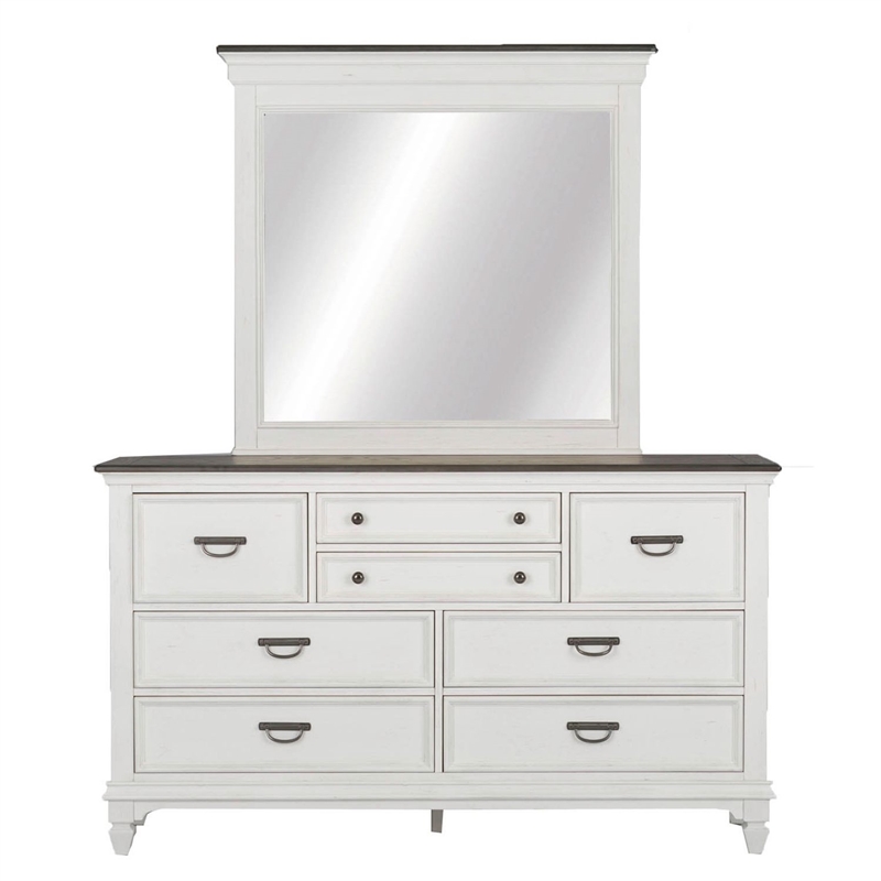 Pemberly Row Queen Panel Bed with Dresser Mirror and Nightstand in White