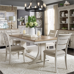 Pemberly Row 5 Piece Trestle Set with Ladder Back Chairs in White