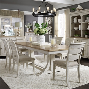 Pemberly Row 7 Piece Trestle Table Set with Ladder Back Chairs in White
