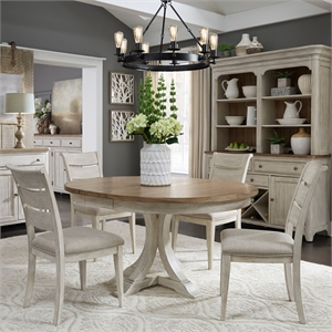Pemberly Row 5 Piece Pedestal Table Set with Ladder Back Chairs in White