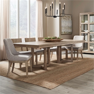 Pemberly Row 7 Piece Double Pedestal Set with Mixed Chairs in Brown