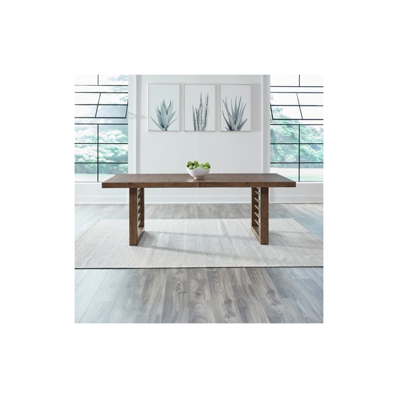 Pemberly Row 6 Piece Double Pedestal Set with Chairs and Bench in Brown