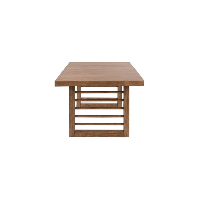 Pemberly Row 6 Piece Double Pedestal Set with Chairs and Bench in Brown