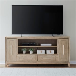 Pemberly Row 80 Inch Fireplace TV Console with Picture Frame Molding in Brown