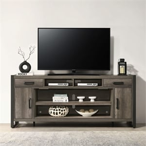 Pemberly Row 78 Inch Fireplace TV Console with Metal Trim Frame in Brown