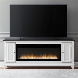 Pemberly Row 80 Inch TV Console with Firebox and Antique Pewter Knobs in Brown