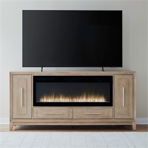Pemberly Row 80 Inch TV Console with Firebox and Soft Close Doors in Brown