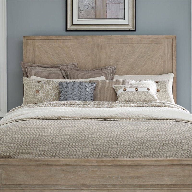 Pemberly Row California King Panel Bed with Sunburst Veneer in Brown