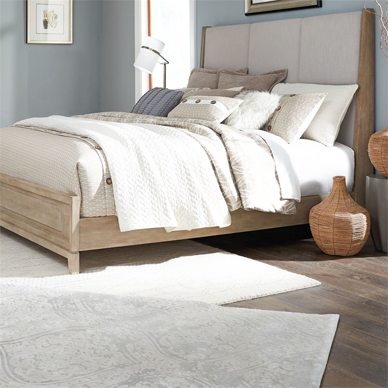 Pemberly Row California King Panel Bed with Sunburst Veneer in Brown