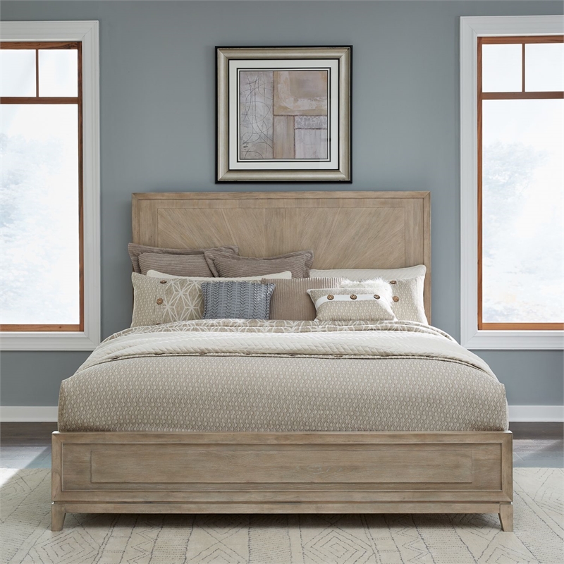 Pemberly Row California King Panel Bed with Sunburst Veneer in Brown