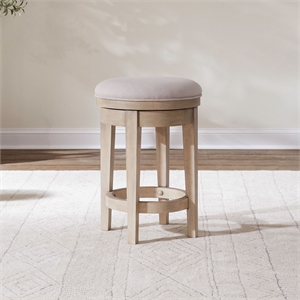Pemberly Row Upholstered Swivel Console Stool with Taupe Seat in Brown