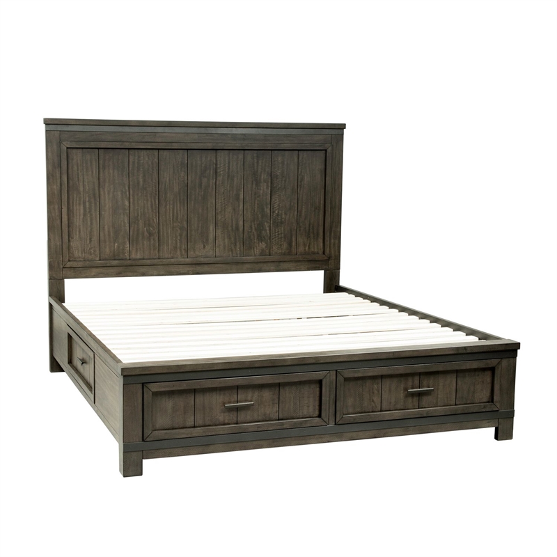 Pemberly Row Queen Double Storage Bed with Dresser Mirror Nightstand in Brown