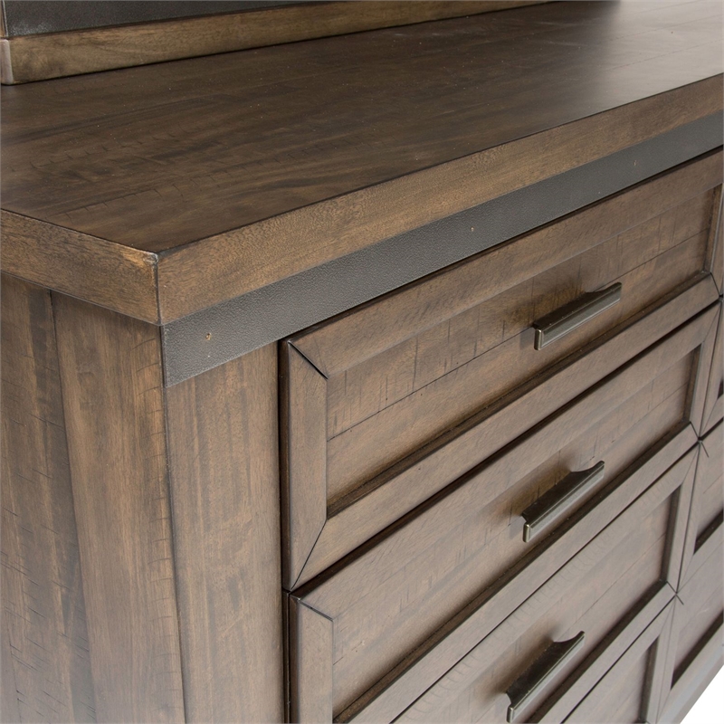 Pemberly Row Queen Double Storage Bed with Dresser Mirror Nightstand in Brown