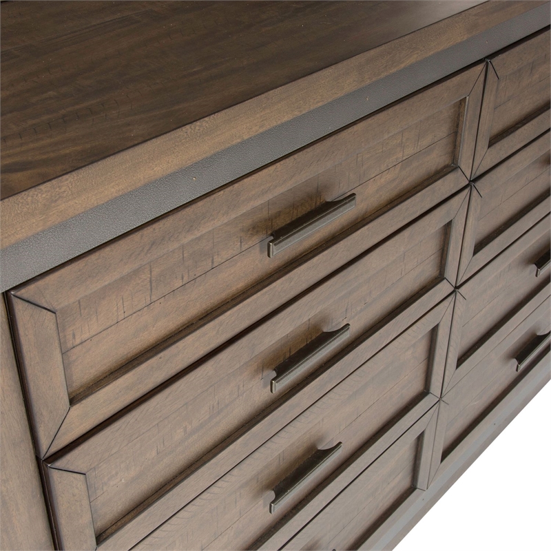 Pemberly Row Queen Double Storage Bed with Dresser Mirror Nightstand in Brown