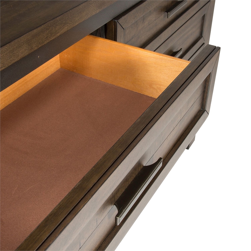 Pemberly Row Queen Double Storage Bed with Dresser Mirror Nightstand in Brown