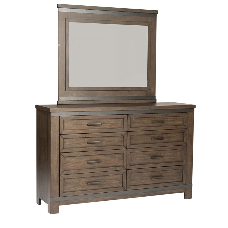 Pemberly Row Queen Double Storage Bed with Dresser Mirror Nightstand in Brown