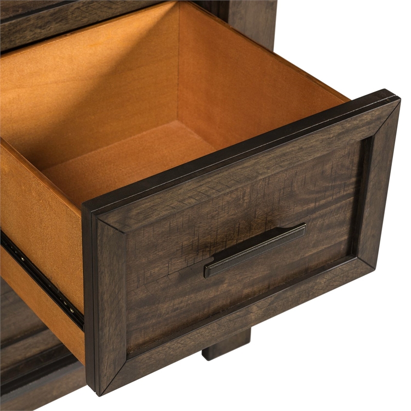 Pemberly Row Queen Double Storage Bed with Dresser Mirror Nightstand in Brown