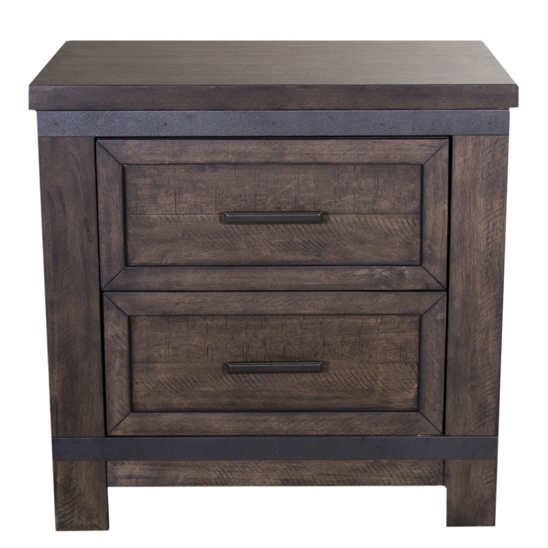 Pemberly Row Queen Storage Bed with Dresser Mirror and Nightstand in Brown