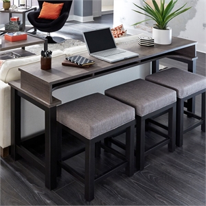 Pemberly Row 4 Piece Console Table and Stool Set with Charging in Gray