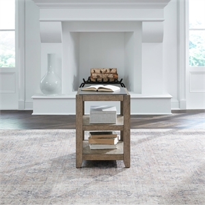 Pemberly Row Chairside Table with Tile Insert Top and Open Shelves in Brown
