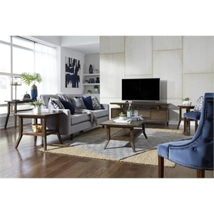 Pemberly Row 3 Piece Cocktail and End Table Set with Slat Shelves in Brown