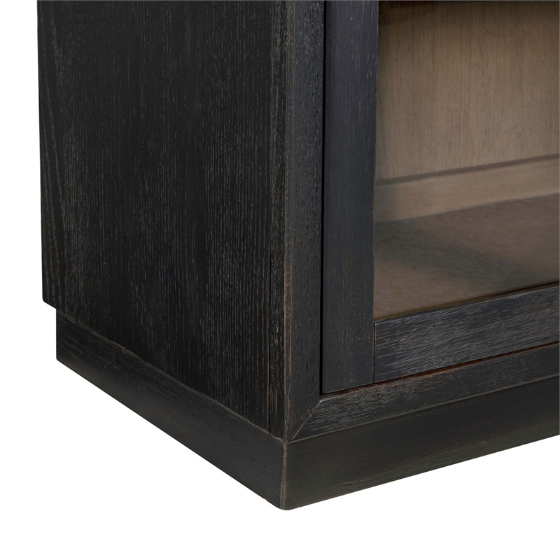 Pemberly Row 4 Door Glass Front Accent Cabinet with Plinth Base in Black