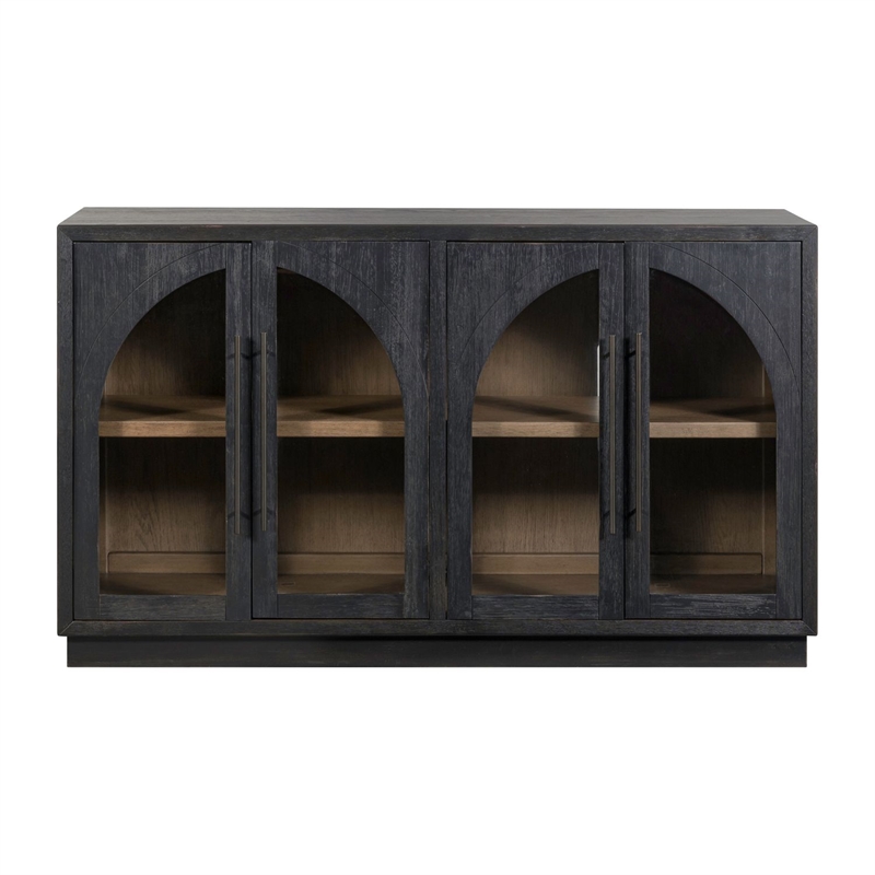 Pemberly Row 4 Door Glass Front Accent Cabinet with Plinth Base in Black