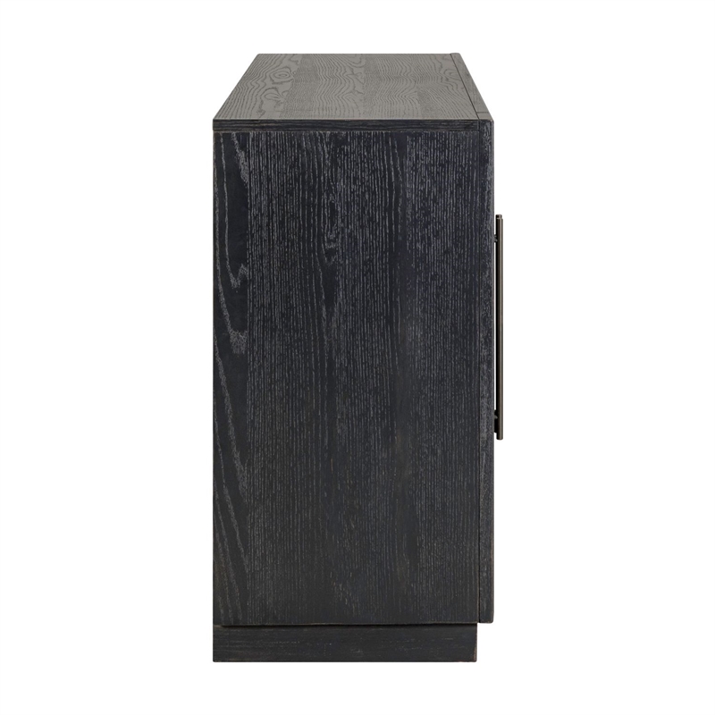 Pemberly Row 4 Door Glass Front Accent Cabinet with Plinth Base in Black