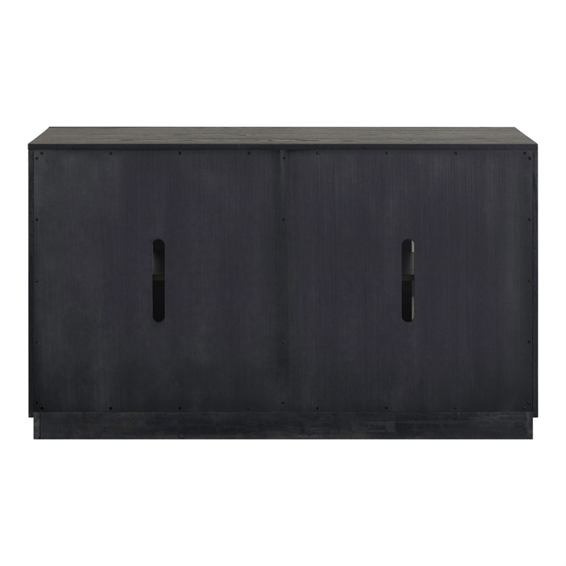 Pemberly Row 4 Door Glass Front Accent Cabinet with Plinth Base in Black