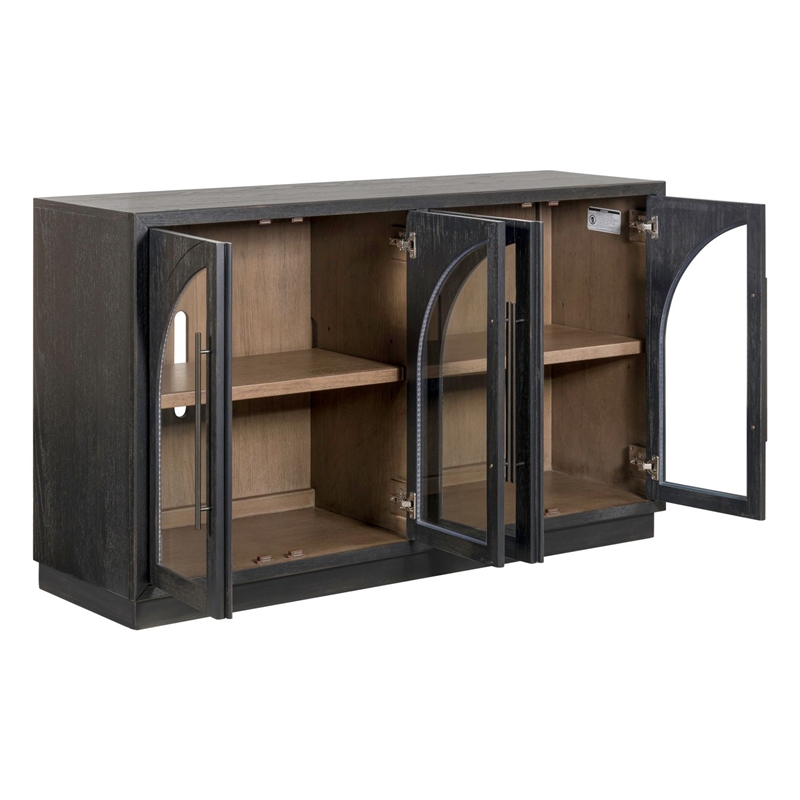 Pemberly Row 4 Door Glass Front Accent Cabinet with Plinth Base in Black