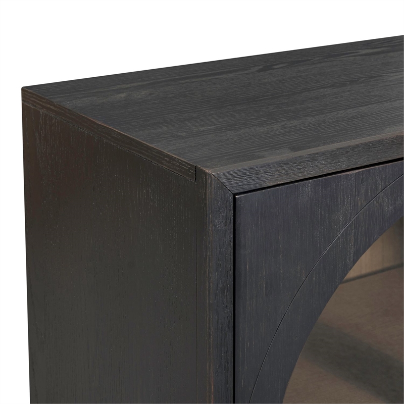 Pemberly Row 4 Door Glass Front Accent Cabinet with Plinth Base in Black
