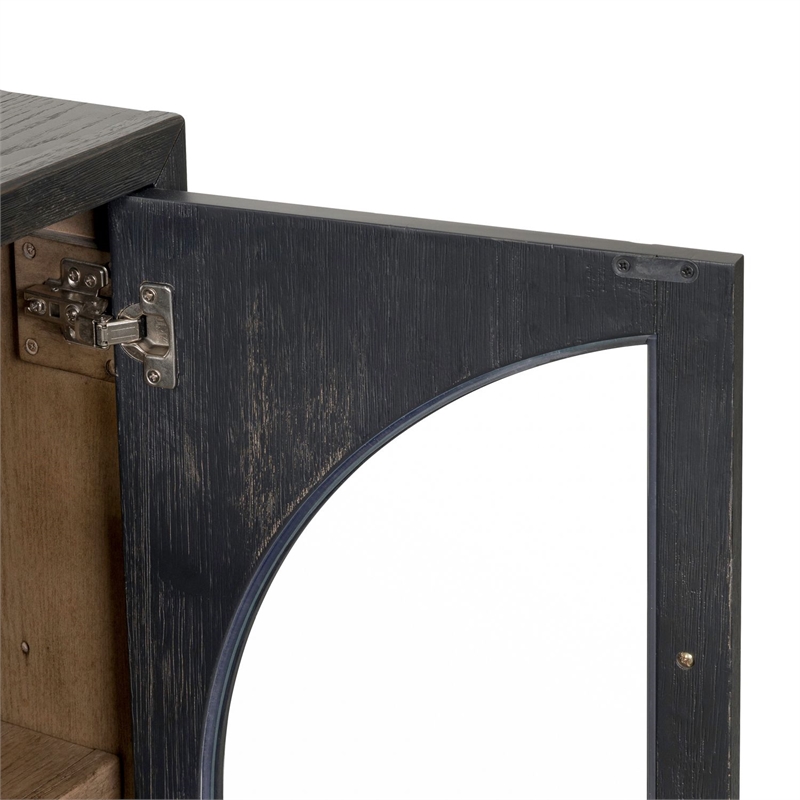 Pemberly Row 4 Door Glass Front Accent Cabinet with Plinth Base in Black