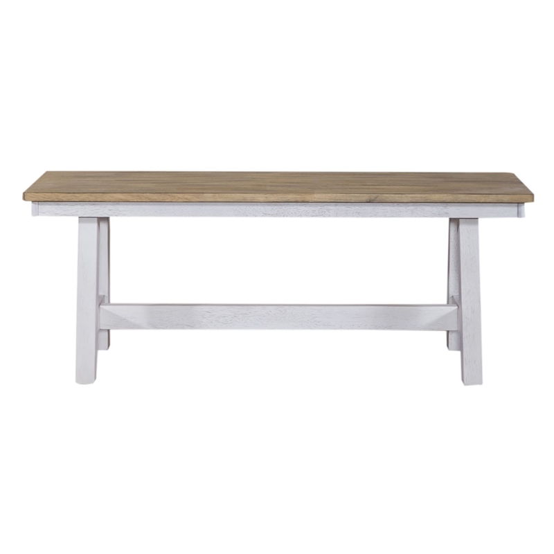 Pemberly Row Backless Dining Bench with Inverted V Pattern in White