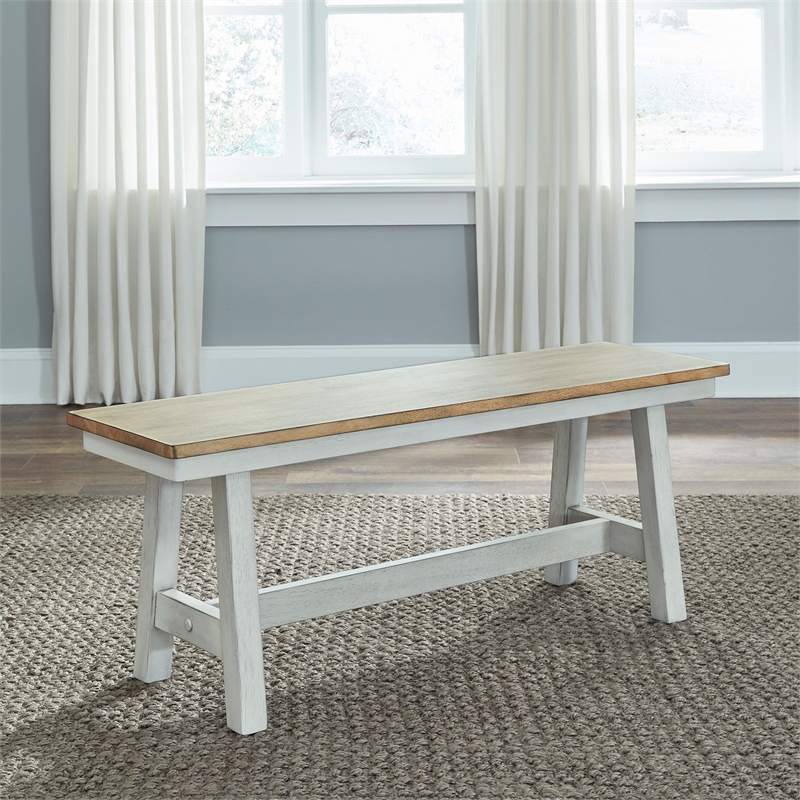 Pemberly Row Backless Dining Bench with Inverted V Pattern in White
