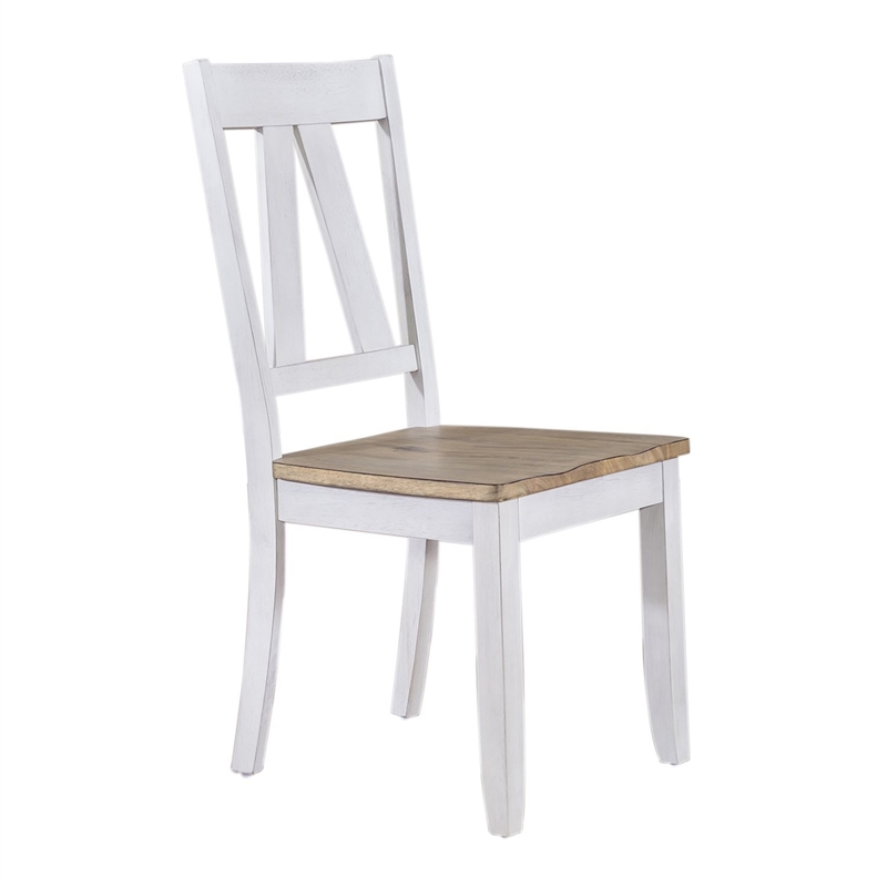 Pemberly Row Splat Back Dining Side Chairs with Saddle Seat Set of 2 in White