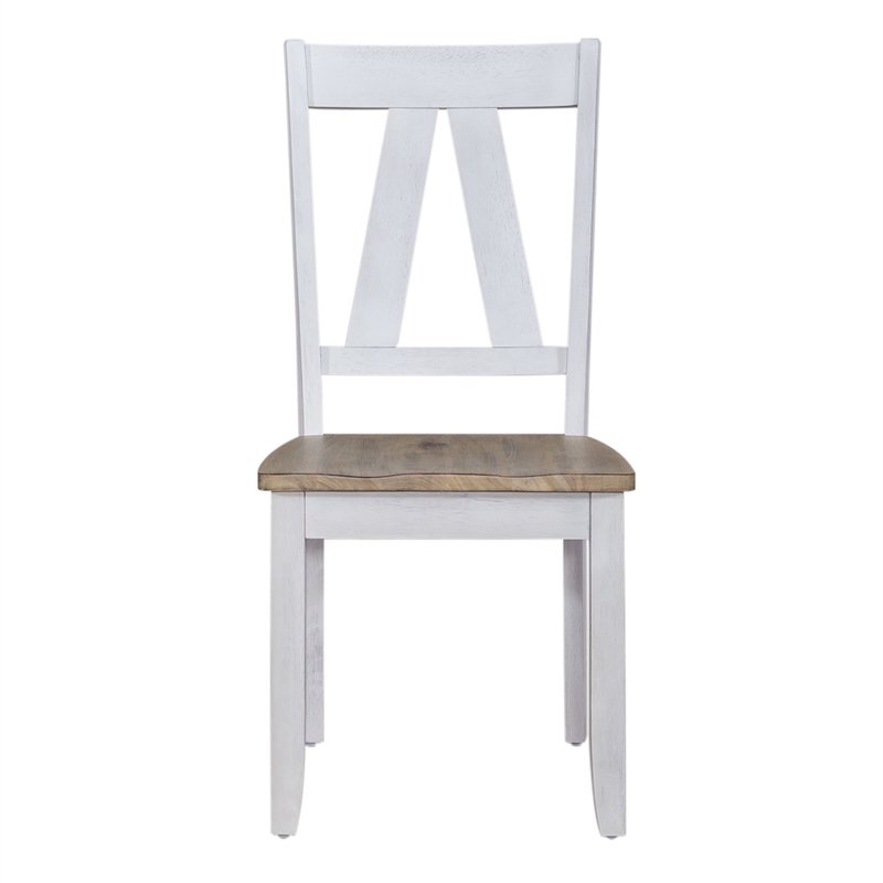 Pemberly Row Splat Back Dining Side Chairs with Saddle Seat Set of 2 in White