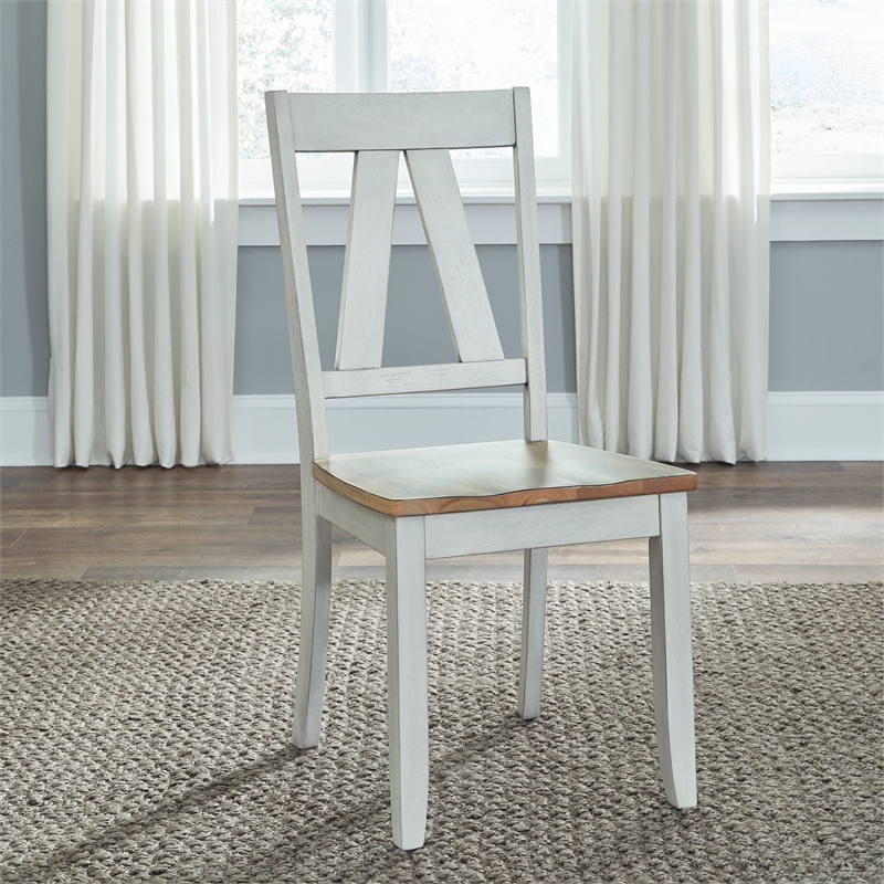 Pemberly Row Splat Back Dining Side Chairs with Saddle Seat Set of 2 in White