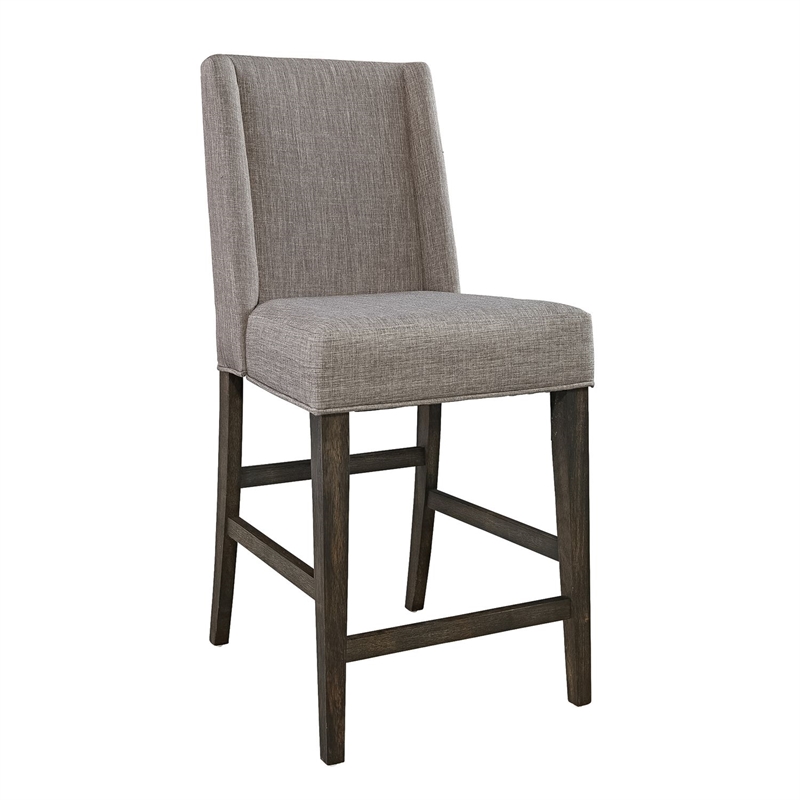 Pemberly Row Upholstered Counter Chair with Grey Linen Set of 2 in Brown